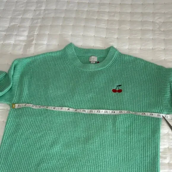 A New Day Cherry Motif Sweater Women's M | Mint Green | Crew Neck Knit | NWT - Picture 8 of 11